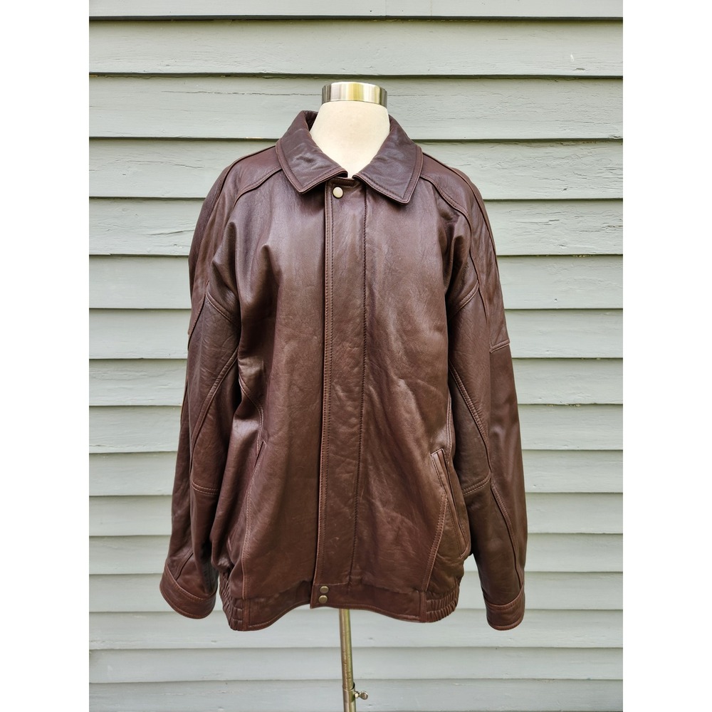 Vintage 90s Croft & Barrow Bomber Jacket Brown Genuine Lambskin Leather Tall XLT